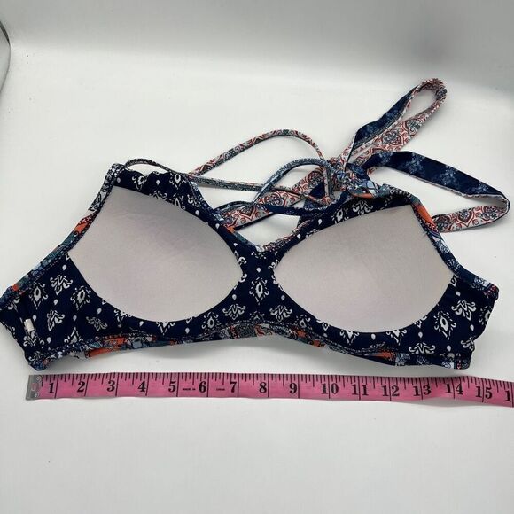 Multi-print Twist Bikini Top Size Medium Blue White and Coral Strappy Design No - Picture 11 of 11